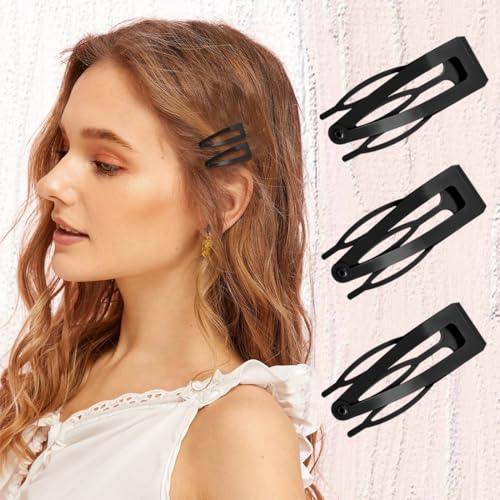 20 Pcs Snap Hair Clips for Women Snap Hair Barrettes Double Grip Hair Clips 3 Prong Clips for Hair Barrettes for Women Girls (Black) - color: Black