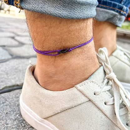 Made by Nami Surfer Anklet with Snap Hook Clasp Waterproof & Adjustable Thin String Ankle Bracelets for Women and Men Handmade Jewelry for Beach and Music Festival Accessories - color: Purple Black