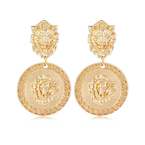 Gold Metal Clip On Earrings for Women Non Pierced Dangle Drop Earrings Multiple Styles - color: gold lion head