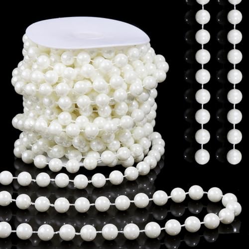 Pearls String Beads 33 Feet Crafts Faux Pearl Roll for Christmas Garland Flowers Wedding Party Jewelry Decoration(10mm Ivory) - color: Ivory, size: 10mm 33feet