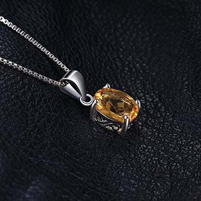 JewelryPalace Natural Gemstone Garnet Peridot Amethyst Citrine Blue Topaz Birthstone Solitaire Pendant Necklace Jewelry Set, 14k Gold Plated 925 Sterling Silver Necklaces for Women, 18 Inch Box chain - color: D-Sterling Silver-Citrine