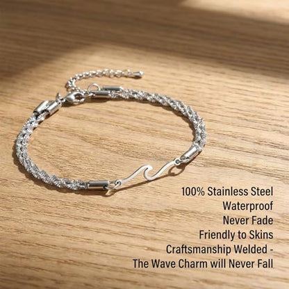 Womens Ankle Bracelets, Silver Double Layer Wave Anklet | Bestie Sister, Best Friend Birthday Gifts, Beach Jewelry