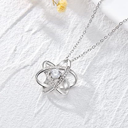 Natural Diamond Celtic Love Knot Necklace for Women,Endless Flower Pendant Necklace Set with 5mm Moissanite 925 Sterling Silver Jewelry Anniversary Valentine's Day Birthday Gifts for Her 18"+2" - color: White