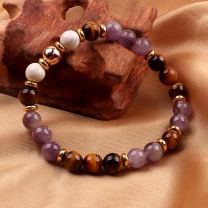 KSQS Healing Stone Bead Bracelet for Women, Natural Gemstones Balance Protection Bracelet, Spiritual Crystal Beads Bracelet Anxiety Relief with Meaning Card - color: Anxiety Support