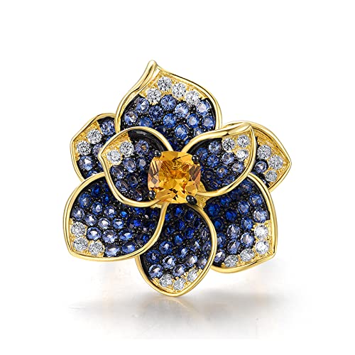 Santuzza Sterling Silver Gemstone Flower Ring for Women - color: [A]Hibiscus-Blue