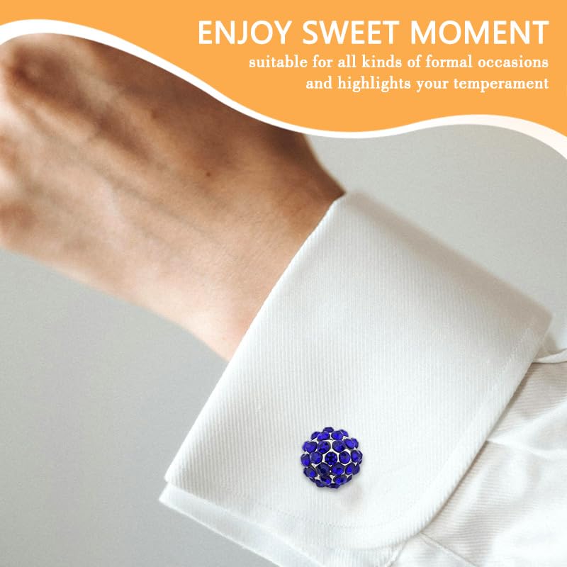 Round Rhinestone Cufflinks for Men Tuxedo Shirt Studs Crystal Ball Cufflinks French Cuff Links for Men Wedding Business Prom - color: Blue