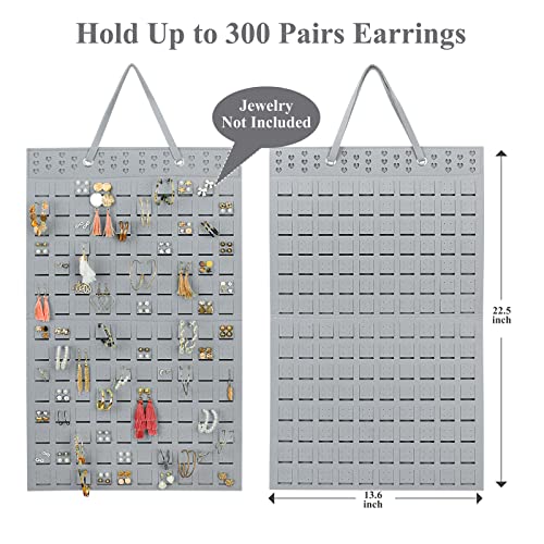 Resovo Hanging Earrings Organizer, Wall Earring Holder with 2 Hooks, Holds Up To 300 Pairs, Compact Design, Soft Material-Silber Grey | 20 Hooks, Holds Up To 300 Pairs, Compact Design, Soft Material, Earring Hanger & Display for Women & Girls - color: Sil