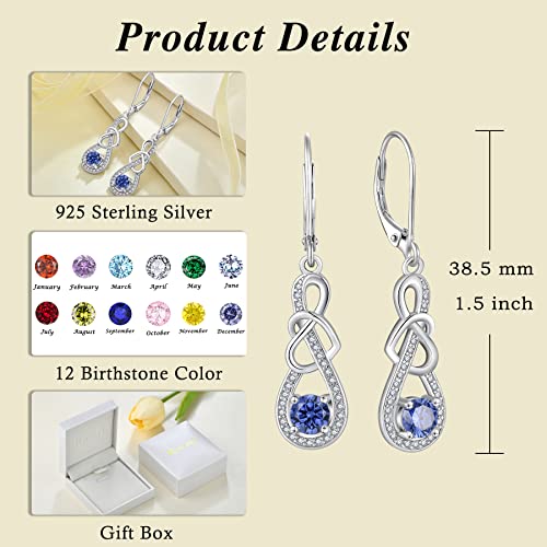 Dangle Drop Earrings for Women 925 Sterling Silver Heart Infinity Leverback Earrings Birthstone Jewelry Gifts for Women Wife Girlfriend Mother Daughter Her - color: 12 December - Tanzanite