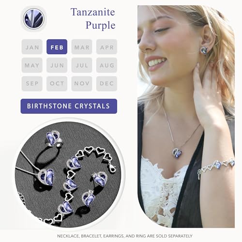 Infinity Love Heart Stud Earrings for Women, Birthstone and Healing Stone, Gifts for Mom, Wife, and Her, Silver Plated - color: 02b-February-Tanzanite Purple