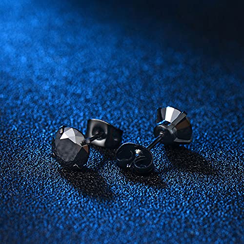 Surgical Stainless Steel Stud Earrings Hoop Earrings for Women Men 14K Gold Plated Hypoallergenic Cartilage Earrings Flat Back CZ Earrings Set Dainty Multiple Piercing Pack of 8 Pairs - color: Push back (Black)