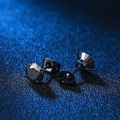 Surgical Stainless Steel Stud Earrings Hoop Earrings for Women Men 14K Gold Plated Hypoallergenic Cartilage Earrings Flat Back CZ Earrings Set Dainty Multiple Piercing Pack of 8 Pairs - color: Push back (Black)