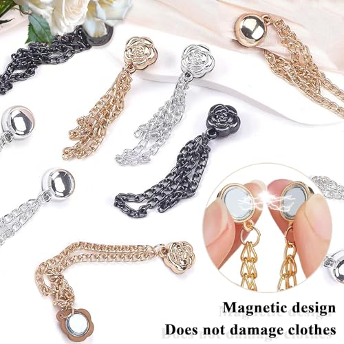 Magnetic Clothing Clips: 12 Pcs Multi-Function Magnetic Shirt Clips with Chain for Women Clothes Sleeves Pants Hijabs Hats Scarfs