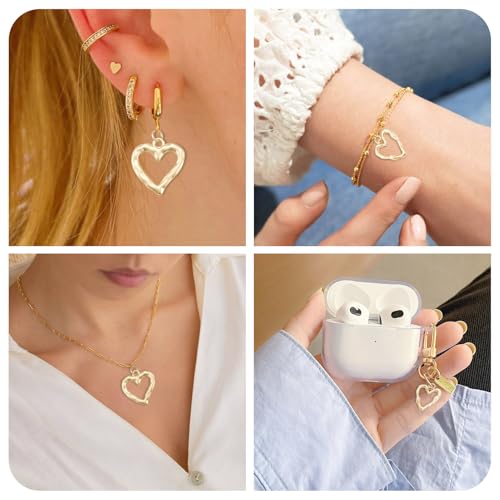 8Pcs 18K Gold Plated Heart Charms Golden Brass Heart Pendants Hollow Dangle Bezel Charms for DIY Earring Necklace Bracelet Jewelry Making Christmas Valentine