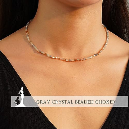 JSJOY Tiny Crystal Beaded Choker Necklaces for Women Colorful Beaded Necklace Dainty Choker Necklaces Simple Boho Jewelry Gifts for Teens Handmade Shining Bead Necklaces Gifts - color: Purple
