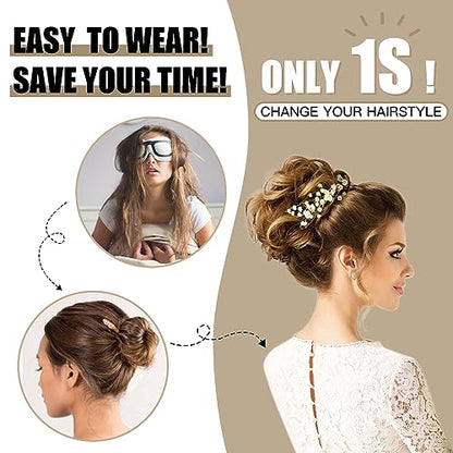 HMD Tousled Updo Messy Bun Hairpiece Hair Extension Ponytail for Women | Synthetic Hair Bun Extension with Elastic Rubber Band, Tousled Updo Messy Bun Hairpiece for Ponytail Styles Daily Party - color: Ash Blonde & Ash Medium brown