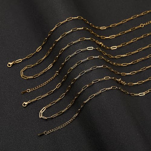 YOUBEIYEE 10pcs Gold Plated Stainless Steel Paperclip Necklace Chains Bulk | for Jewelry DIY Making - color: Gold, size: 16inch (3.5x10mm)
