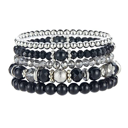 Noessla Beaded Pearl Stretch Bracelet Silver Stackable Crystal Beads Bracelets Trendy Costume Jewelry Mothers Day Gifts for Women - color: Black