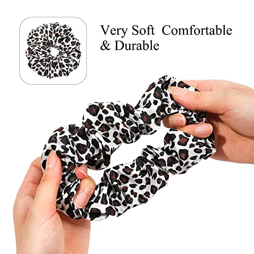 Scrunchies Hair Ties Silk Satin Scrunchy - Hair Elastics Bands Ponytail Holder Pack of Neutral Scrubchy Hair Accessories for Women Girls - color: Leopard Black