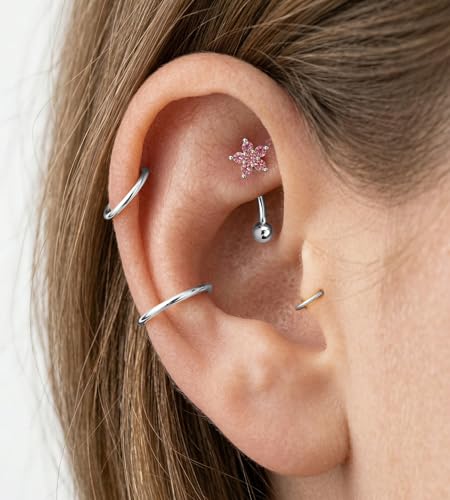 Rook Eyebrow Piercing Jewelry Surgical Stainless Steel Vertical Labret Lip Jewelry Gold Silver 16G Curved Barbell Cartilage Helix Conch Tragus Daith Hoop Earrings for Women - color: Silver Tone