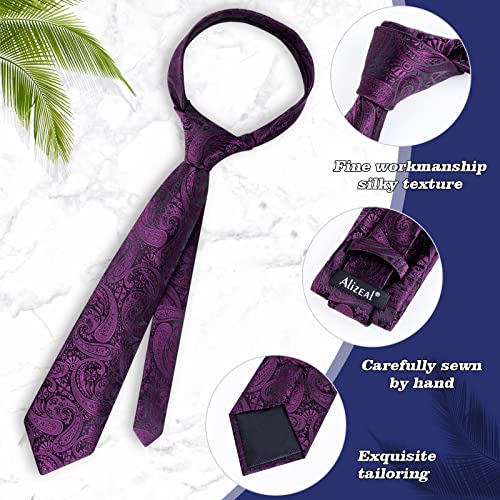 Alizeal Mens Gradient Paisley Necktie and Pocket Square Set | Elegant Design Perfect for Weddings Banquets Business Formal Events - color: 170-plum Purple