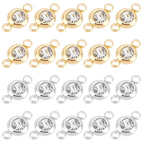 UNICRAFTALE 304 Stainless Steel Golden Rhinestone Connector Charm Flat Round Links Charms Double Loop Ring Charm Necklace Bracket Charms for Jewellery Making - color: 2 Colors