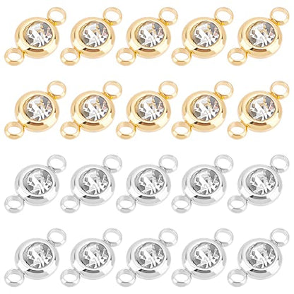 UNICRAFTALE 304 Stainless Steel Golden Rhinestone Connector Charm Flat Round Links Charms Double Loop Ring Charm Necklace Bracket Charms for Jewellery Making - color: 2 Colors