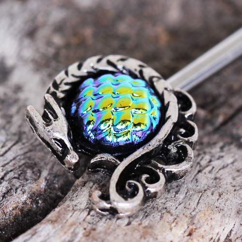 Pierced Owl 14GA 316L Stainless Steel Blue Green Cabochon Dragon Nipple Barbells, Sold as a Pair