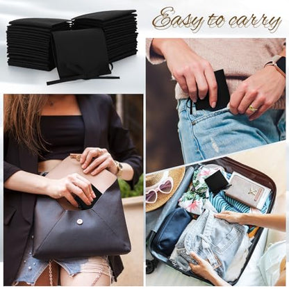 120 Pcs Microfiber Jewelry Pouch 8 x 8cm Jewelry Packaging Bag Gift Bow Tie Bracelet with Cleaning Cloth(Black) - color: Black