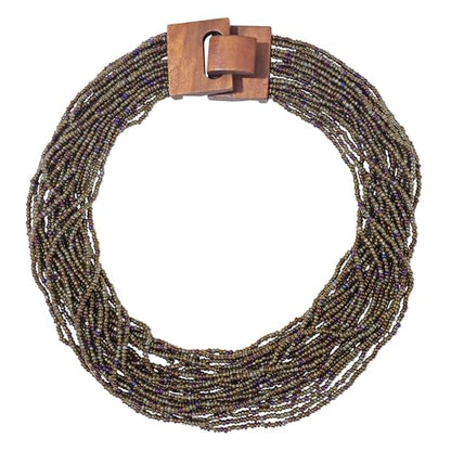 Coiris Beaded Strand Necklace for Women Boho Chunky Beaded Strand Necklace Bohemian Summer Beach Necklace Jewelry for Women(N0059-Black) - color: Ancient Bronze