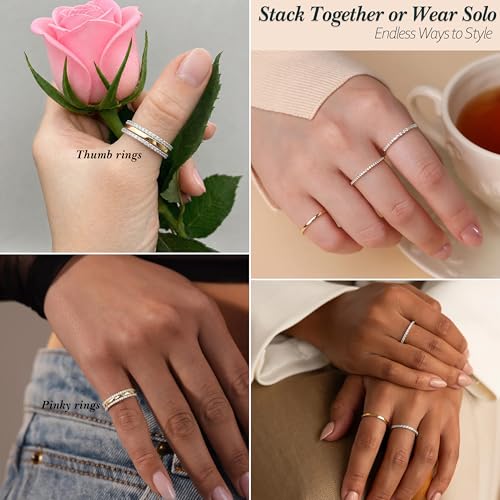 Purplepig Stackable Rings Non Tarnish, Two Tone CZ Eternity Band Set | 14K Gold & 925 Sterling Silver Plated, Waterproof, Wedding/Engagement/Promise Rings, Smart Ring Stackable Bands, Size 4-11 - color: Gold and Silver