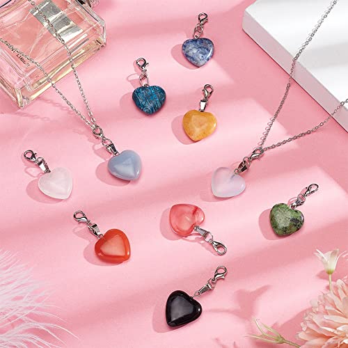 PH PandaHall Heart Stone Charms 16pcs Love Heart Pendants Quartz Gemstone Chakra Stone Charm Pendants with Lobster Claw Clasps for Wedding Necklace Jewelry Making Keychain Mother's Day - color: 16 Color Heart -16pcs
