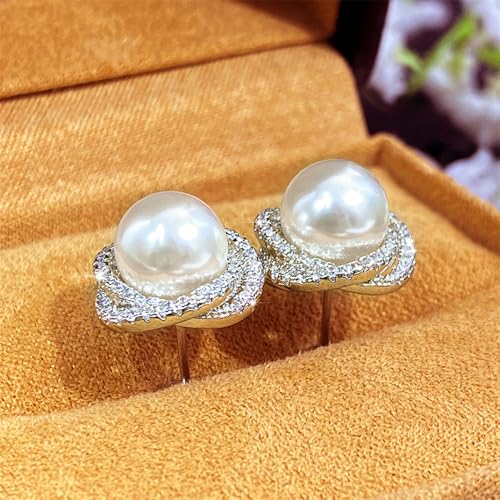 Gorgeous Imitation Pearl Stud Earrings Full CZ Elegant Women Earrings - color: E2316