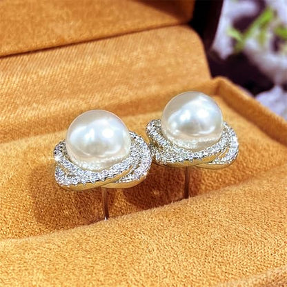 Gorgeous Imitation Pearl Stud Earrings Full CZ Elegant Women Earrings - color: E2316