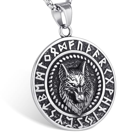 Stainless Steel Gothic Y2K Punk Rock Emo Biker Pendant Necklace | Cosplay Vintage Viking Alt Edgy Fashion Charm Necklace Jewelry for Men Women Active Daily Wear - style: Viking Wolf Head Medallion