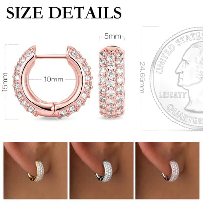 Gokeey Cubic Zirconia Hoop Earrings for Women, Sterling Silver Plated Small Huggie Hoops CZ Pave Chunky Thick Earrings Non Tarnish Hypoallergenic Lightweight Jewelry April Birthstone Gifts - color: Rose Gold