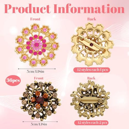 12pcs Women Brooches Bulk Set,Rhinestone Crystal Vintage Brooch Pins,Retro Broches Pin for Women Mother's Day Gifts Christmas Gifts - style: Classical