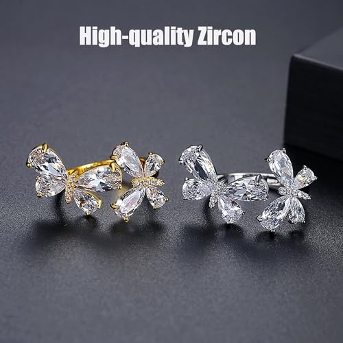 18K Gold Plated Rings for Women and Teen Girls Non Tarnish Cubic Zirconia Fidget Ring Butterfly/Snake/Mesh/Cross/Crown Knuckle Ring Open Adjustable Statement Stacking Chunky Rings - color: Butterfly