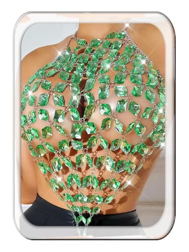 Aukmla Crystal Bra Body Chain Top Silver Rhinestones Halter Crop Tops Beach Bikini Chest Chains Body Jewelry for Women - style: Green