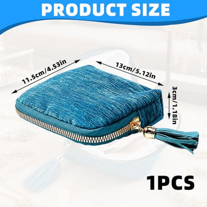 1 PCS Peacock Blue Travel Jewelry Case Organizer, Portable Travel Jewelry Organizer, Jewelry Pouch for Journey Rings Crystal Bracelet Organizer with Tassel Zipper