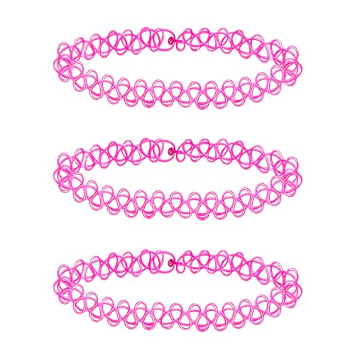 3PCS Black Tattoo Choker Necklace Rainbow Tattoo Chokers Gothic 90s Choker Necklace Purple Tattoo Choker and Pink Chokers 2000s Y2K Multicolour Collar Adjustable Stretchy Elastic Necklace Jewelry Gift for Women - color: 3PCS Pink