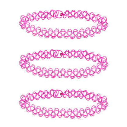 3PCS Black Tattoo Choker Necklace Rainbow Tattoo Chokers Gothic 90s Choker Necklace Purple Tattoo Choker and Pink Chokers 2000s Y2K Multicolour Collar Adjustable Stretchy Elastic Necklace Jewelry Gift for Women - color: 3PCS Pink
