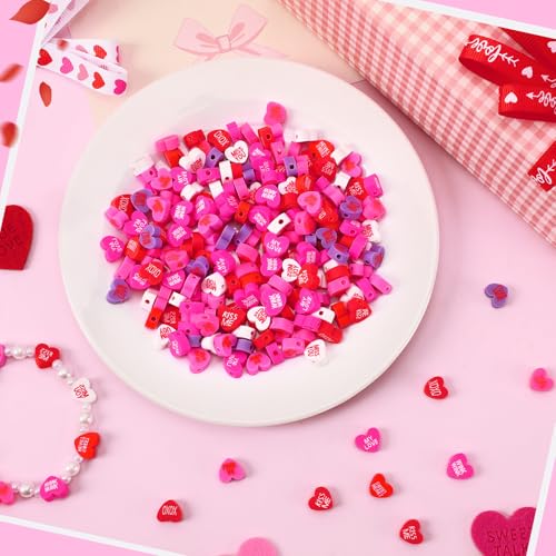 300Pcs Conversation Heart Beads,Valentine's Day Polymer Clay Beads | Conversation Heart Beads Set for Jewelry Making Bracelet Necklace Making - color: Pink Color