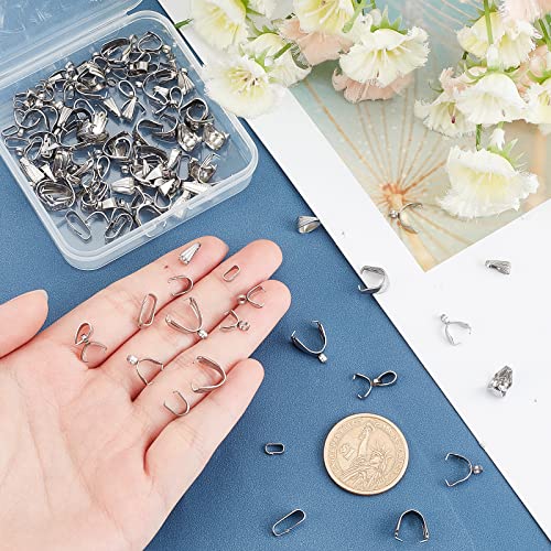 UNICRAFTALE about 120pcs Snap on Bails Stainless Steel Pinch Bails Pendant Bails Connectors Charms Clasps for DIY Dangle Charms Jewelry 6-14mm - color: Stainless Color