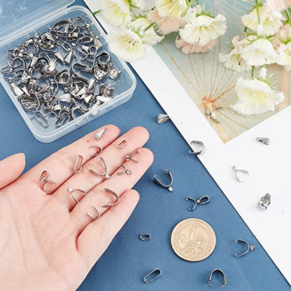 UNICRAFTALE about 120pcs Snap on Bails Stainless Steel Pinch Bails Pendant Bails Connectors Charms Clasps for DIY Dangle Charms Jewelry 6-14mm - color: Stainless Color