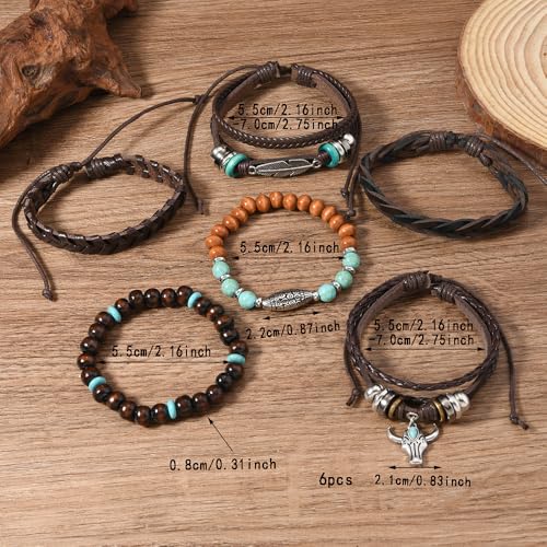 LOTSOF Western Turquoise Beaded Bracelet, Chic Stack Beaded Western Style for Country Concerts, Cowgirl Outfits & Boho Jewelry - color: Cow Head Feather