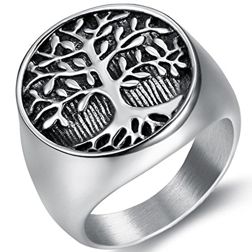 Jude Jewelers Stainless Steel Tree of Life Round Signet Ring