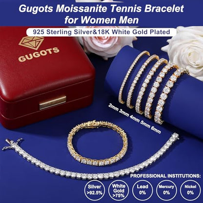 Moissanite Tennis Bracelet for Women Men S925 Sterling Silver D Color VVS1 Round Cut Moissanite Bracelet - color: Gold