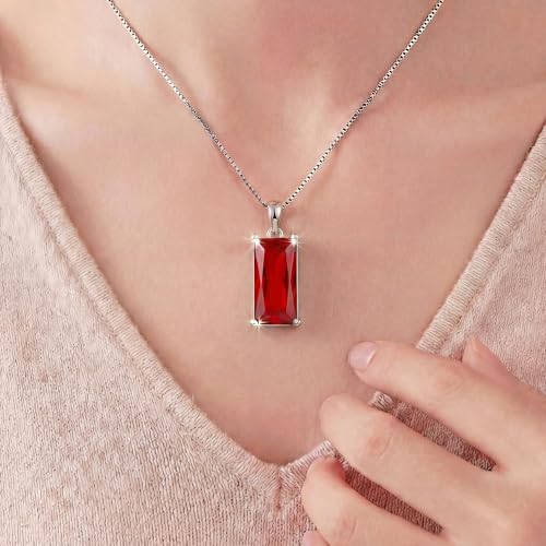 8mm x 16mm Square Birthstone Pendant Necklace – Fashion charming Sterling Silver Gift for women - color: July