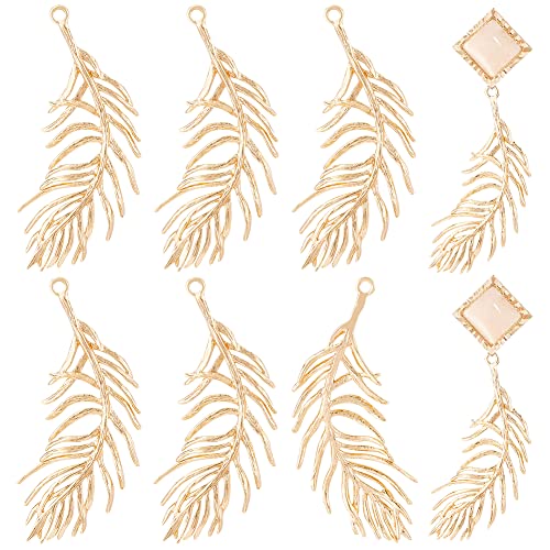 BENECREAT 12pcs Real 18K Gold Plated Brass Feather Pendants, 1.5x0.5x0.06inch Feather Charms Pendants for DIY Earrings Necklaces Bracelets, Hole: 1.2mm - color: Feather