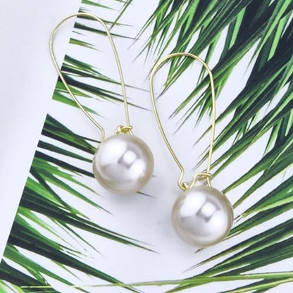 Big Pearl Hoop Earrings - Champagne Single Pearl Drop Earrings for Women - color: A
